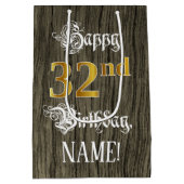 32e verjaardag: Faux Gold look & Faux Wood Pattern Medium Cadeauzakje (Achterkant)