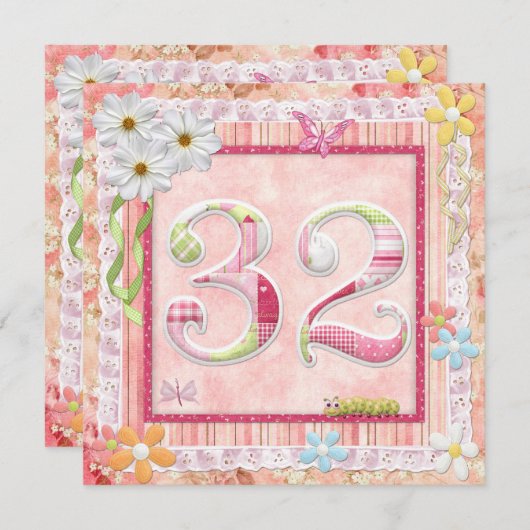 32e verjaardag feest scrapbooking stijl kaart (Voorkant / Achterkant)