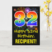 32e verjaardag: Fireworks Pattern + Rainbow 32 Kaart (Gele Bloem)