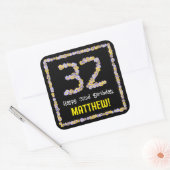 32e verjaardag: Floral Flowers Number, Custom Name Vierkante Sticker (Envelop)