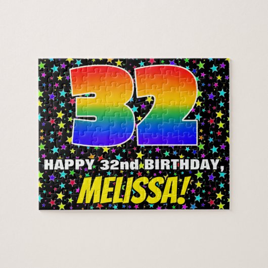 32e verjaardag — Fun, kleurrijk Star Field Pattern Legpuzzel (Horizontaal)