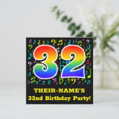 32e verjaardag: Fun Music Symbols, Rainbow 32 Kaart (Staand voorkant)