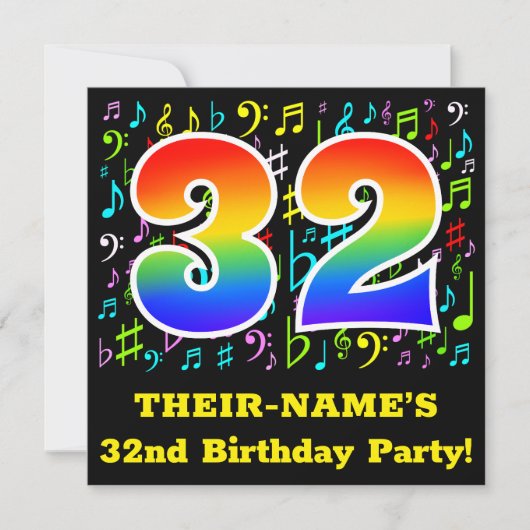 32e verjaardag: Fun Music Symbols, Rainbow 32 Kaart (Voorkant)