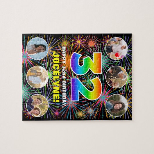 32e verjaardag: Fun Rainbow #, aangepaste naam + f Legpuzzel (Horizontaal)