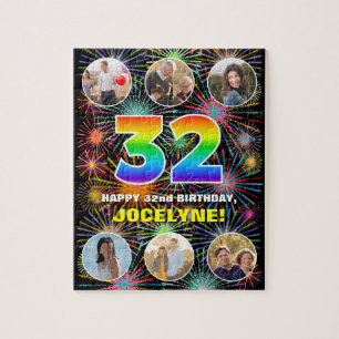 32e verjaardag: Fun Rainbow #, aangepaste naam + f Legpuzzel