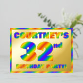 32e verjaardag - Fun, regenboogspectrum "32" Folie Uitnodiging (Staand Voorkant)