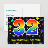 32e verjaardag: Fun Stars Pattern, Rainbow 32, Naa Briefkaart (Voorkant / Achterkant)