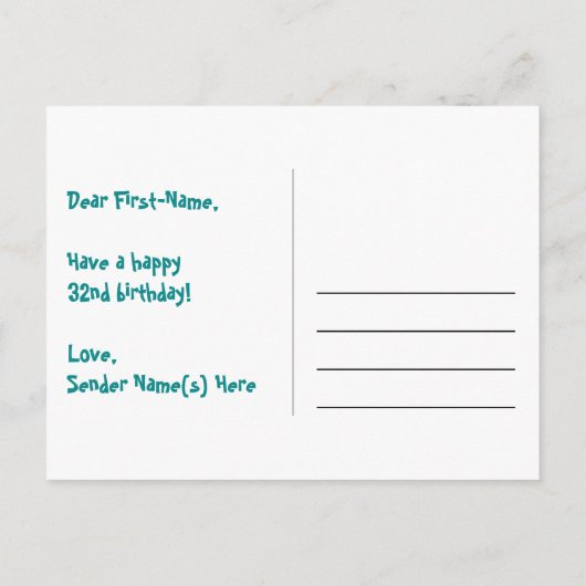 32e verjaardag: Fun Stars Pattern, Rainbow 32, Naa Briefkaart (Achterkant)