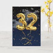 32e verjaardag Gold Mylar ballon en Confetti Card Kaart (Gele Bloem)