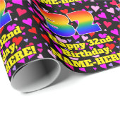 32e verjaardag: Heatpatroon liefhebbend, regenboog Cadeaupapier (Rol Hoek)