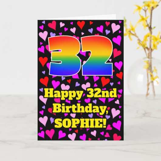 32e verjaardag: Heatpatroon liefhebbend, regenboog Kaart (Gele Bloem)