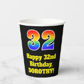 32e verjaardag: Kleurrijk, Leuk, Opwindend, Regenb Papieren Bekers (Voorkant)