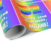 32e verjaardag: kleurrijk, vun regenboogpatroon # cadeaupapier (Rol Hoek)