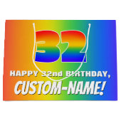 32e verjaardag: kleurrijk, vun regenboogpatroon # groot cadeauzakje (Voorkant)