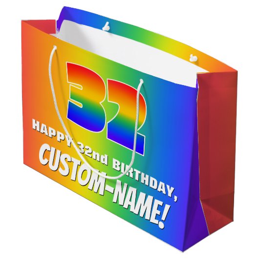 32e verjaardag: kleurrijk, vun regenboogpatroon #  groot cadeauzakje (Achterkant Gekanteld)