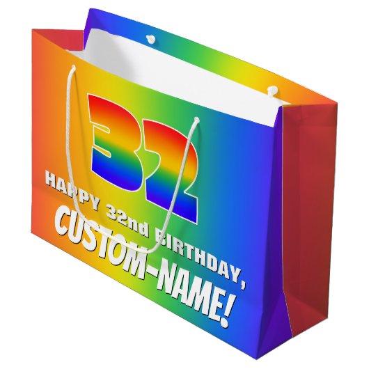 32e verjaardag: kleurrijk, vun regenboogpatroon #  groot cadeauzakje (Voorkant Gekanteld)