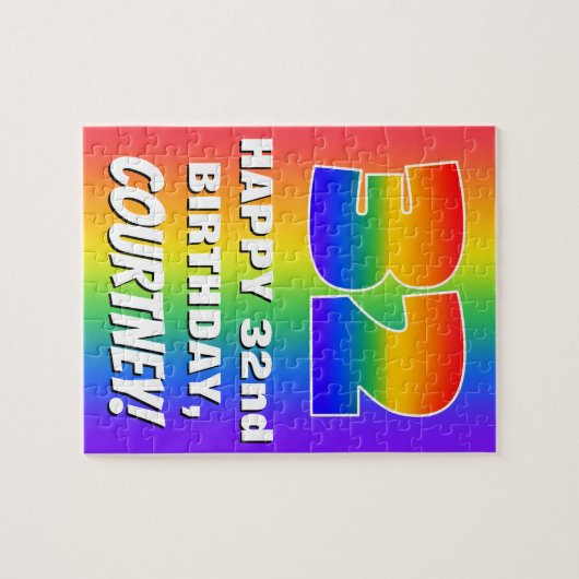 32e verjaardag: kleurrijk, vun regenboogpatroon #  legpuzzel (Horizontaal)