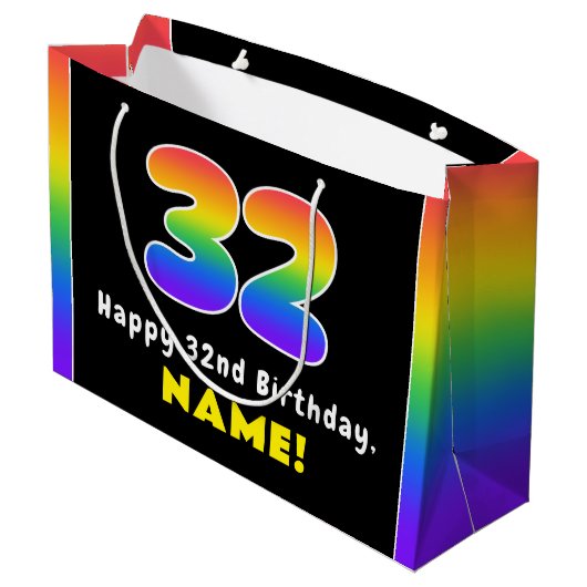32e verjaardag: kleurrijke regenboog # 32, Naam va Groot Cadeauzakje (Achterkant Gekanteld)