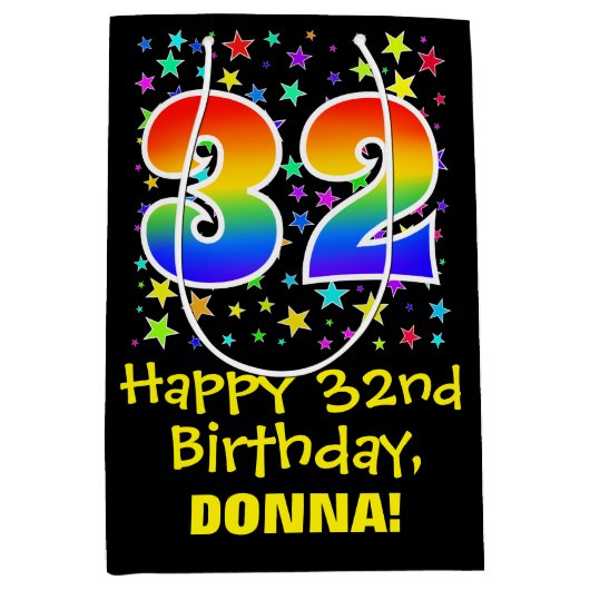 32e verjaardag: Kleurrijke Sterren Patroon & Regen Medium Cadeauzakje (Voorkant)