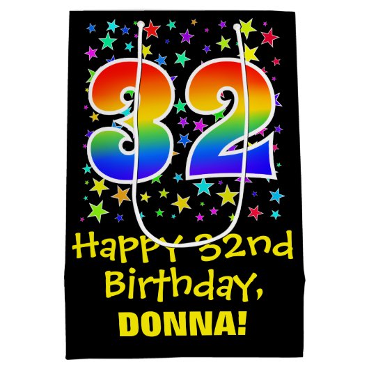 32e verjaardag: Kleurrijke Sterren Patroon & Regen Medium Cadeauzakje (Achterkant)