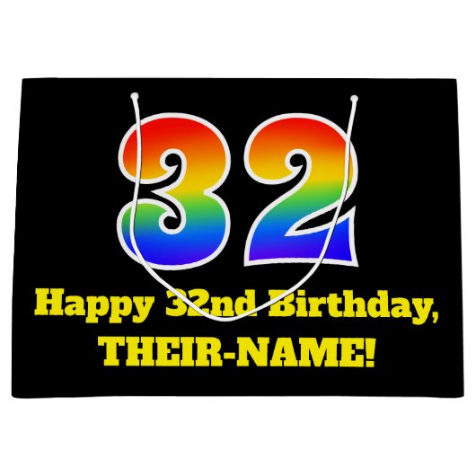 32e verjaardag ~ Leuk, Kleurrijk, Levendig, Regenb Groot Cadeauzakje (Voorkant)