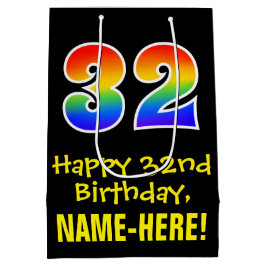 32e verjaardag: Leuk, Vet, Kleurrijk, Regenboog "3 Medium Cadeauzakje