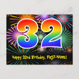 32e verjaardag – leuk vuurwerkpatroon + regenboog briefkaart