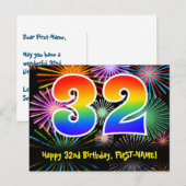 32e verjaardag - Leuk vuurwerkpatroon + Regenboog  Briefkaart (Voorkant / Achterkant)