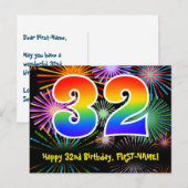 32e verjaardag – Leuke vuurwerkpatroon + Regenboog Briefkaart (Voorkant / Achterkant)