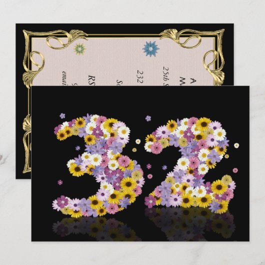 32e verjaardag, met bloembranen kaart (Voorkant / Achterkant)