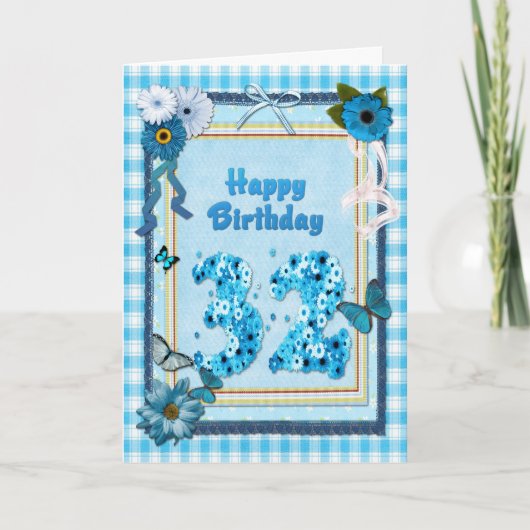 32e verjaardag met een scrapbook-effect kaart (Voorkant)