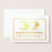32e verjaardag; naam + Art Deco geïnspireerd look Folie Kaarten (Voorkant met envelop)