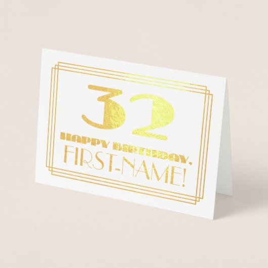 32e verjaardag; naam + Art Deco geïnspireerd look  Folie Kaarten (Voorkant)