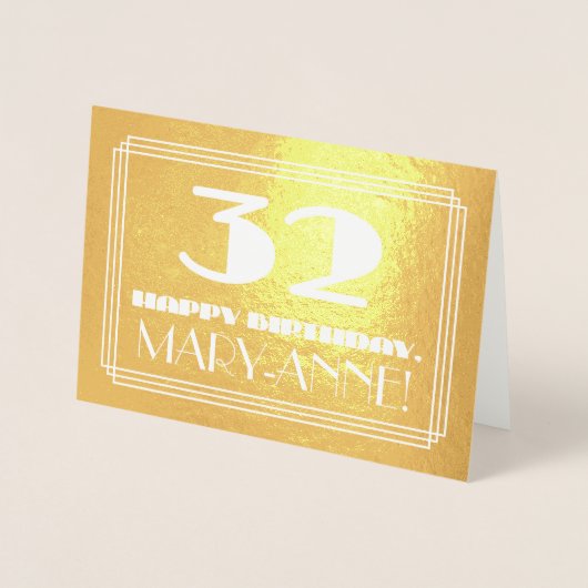32e verjaardag: naam + Art Deco geïnspireerd look  Folie Kaarten (Voorkant)