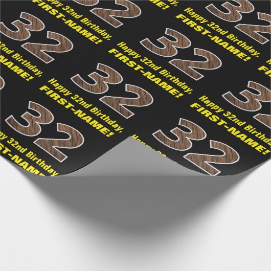 32e verjaardag: Naam & Faux Hout Grain Pattern "32 Cadeaupapier (Hoek)