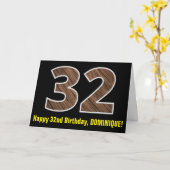 32e verjaardag: Naam + Faux Wood Grain Patroon "32 Kaart (Gele Bloem)