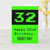 32e verjaardag: Nerdy / Geeky stijl "32" en naam Kaart (Gele Bloem)