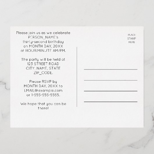 32e verjaardag partij ~ Art Deco Style "32" + naam Folie Uitnodiging Briefkaart (Achterkant)