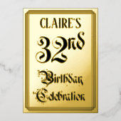 32e verjaardag Partij — Elegant Manuscript + de Na Folie Uitnodiging (Voorkant)