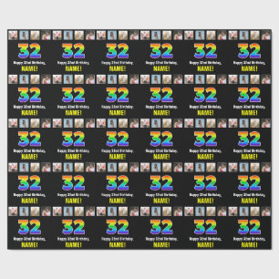 32e verjaardag: Regenboog "32"; Aangepaste foto's  Cadeaupapier