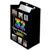 32e verjaardag: Regenboog "32", aangepaste foto's Medium Cadeauzakje (Voorkant Gekanteld)