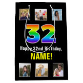 32e verjaardag: Regenboog "32", aangepaste foto's Medium Cadeauzakje (Voorkant)