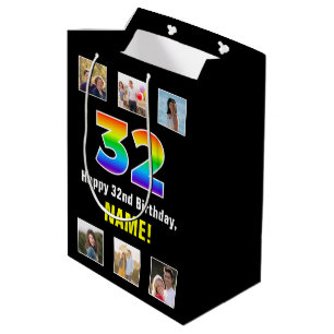 32e verjaardag: Regenboog "32", aangepaste foto's  Medium Cadeauzakje