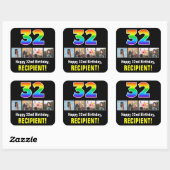 32e verjaardag: Regenboog "32"; Aangepaste foto's Vierkante Sticker (Vel)