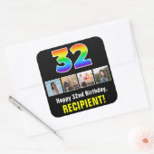 32e verjaardag: Regenboog "32"; Aangepaste foto's Vierkante Sticker (Envelop)