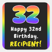 32e verjaardag: Regenboogspectrum # 32, Aangepaste Vierkante Sticker (Voorkant)
