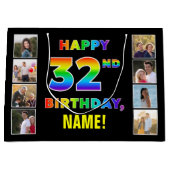 32e verjaardag: regenboogtekst, aangepaste foto's  groot cadeauzakje (Voorkant)