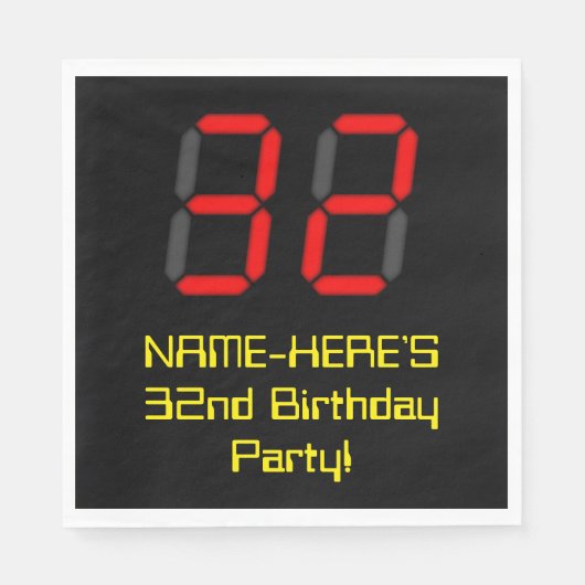 32e verjaardag: Rode digitale klok stijl "32" + na Servet (Voorkant)