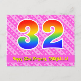 32e verjaardag: Roze strepen & harten, Regenboog 3 Briefkaart
