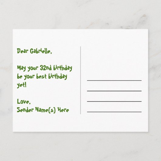 32e verjaardag: roze strepen & harten, regenboog 3 briefkaart (Achterkant)